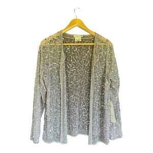 NWT Coldwater Creek Gray Sequin Mesh Top Size 16